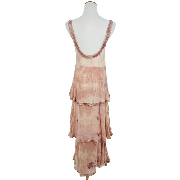 RARE Free People X New Romantics Blush Tie Dye Tiered Ruffle Hem Boho Maxi Dress - Picture 11 of 16